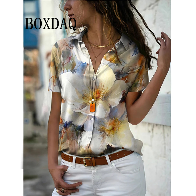Vintage Collectible Buttons - Summer Women Shirt Vintage Floral Print